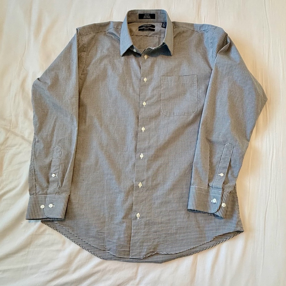 ❌❌SOLD❌❌Nordstrom Mens Shop Trim Fit Non Iron Check Dress Shirt 16.5 34 35 - Picture 2 of 10